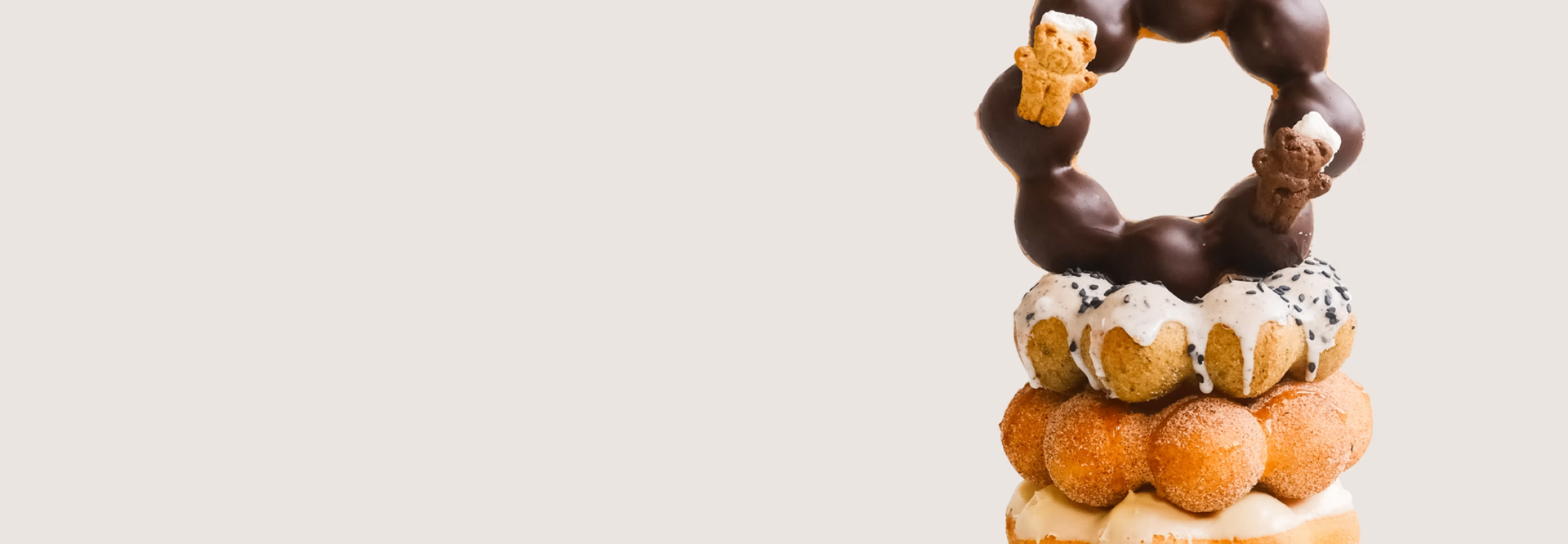 Stacked mochi donuts with teddy bear toppings